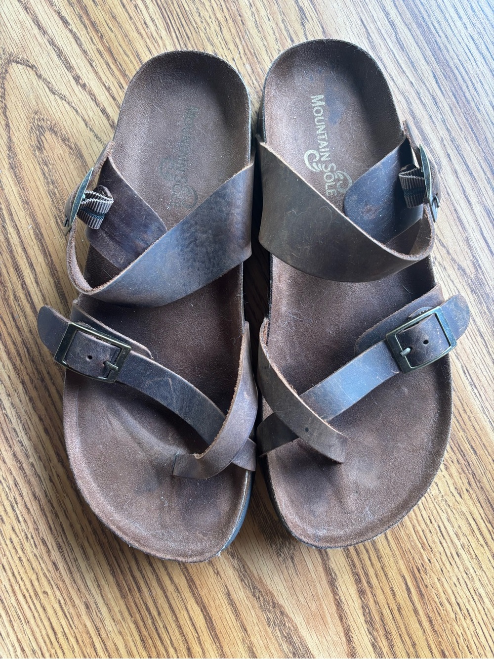 Mountain Soles Women's Brown Cross-Strap Leather Sandals